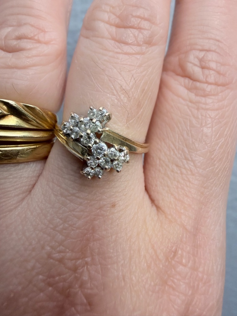 14k Solid Gold 16 natural Diamond Waterfall Ring 0.67 Carat size 6